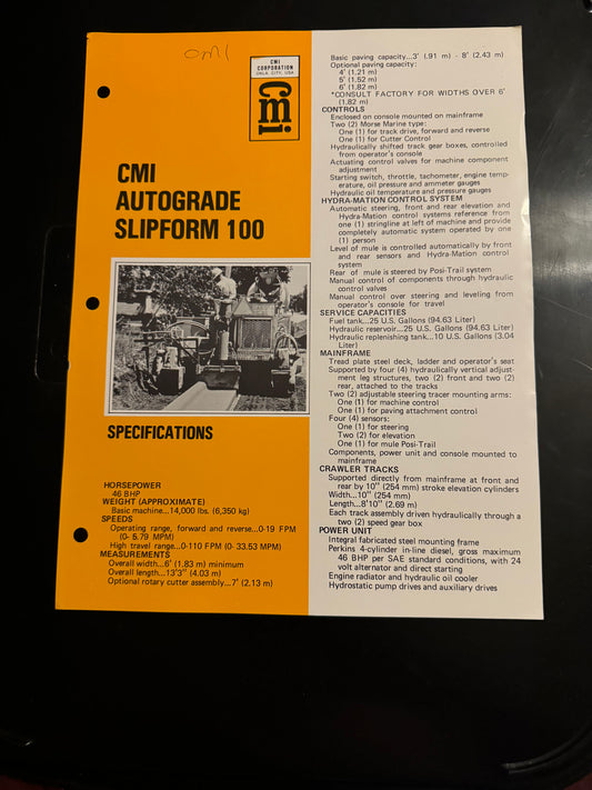 CMI _ Autograde Slipform 100 _ Specs