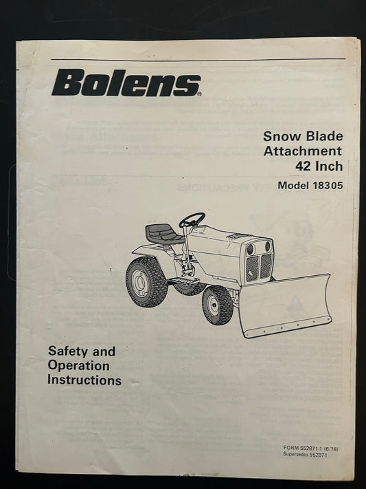 Bolens _ 42” Snow Blade Attachment model 18305 _ Safety & Operation Instructions