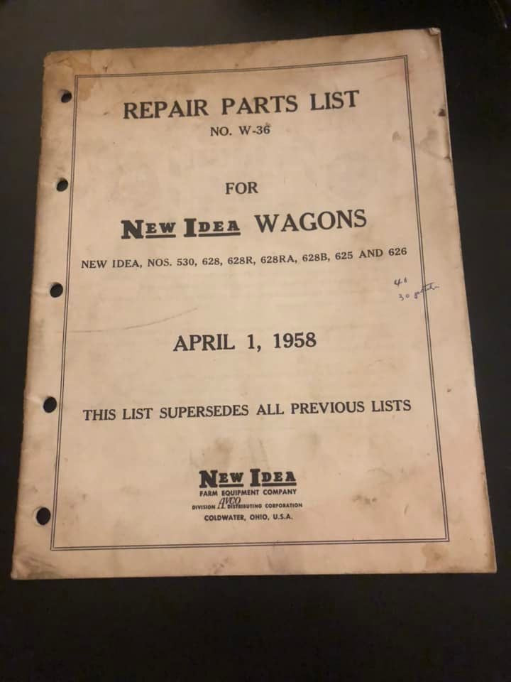 New Idea _ nos. 530, 628, 628R, 628RA, 628B, 625 & 626 Wagons W-36 _ Repair Parts List