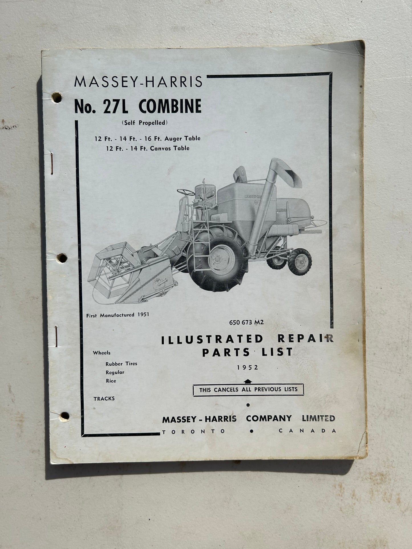 Massey-Harris No. 27L Combine _ Illustrated Repair Parts List