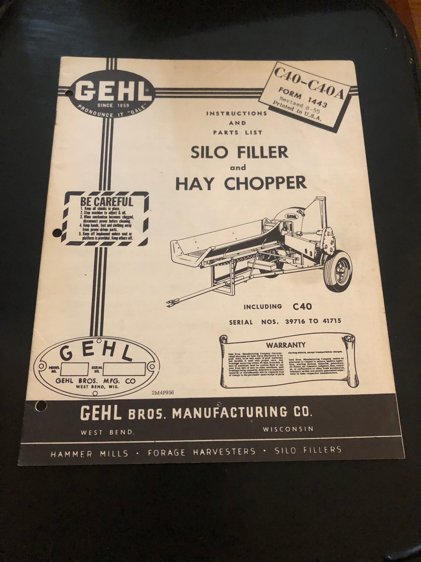Gehl _ Silo Filler & Hay Chopper C40-C40A _ Instructions & Parts List form #1443