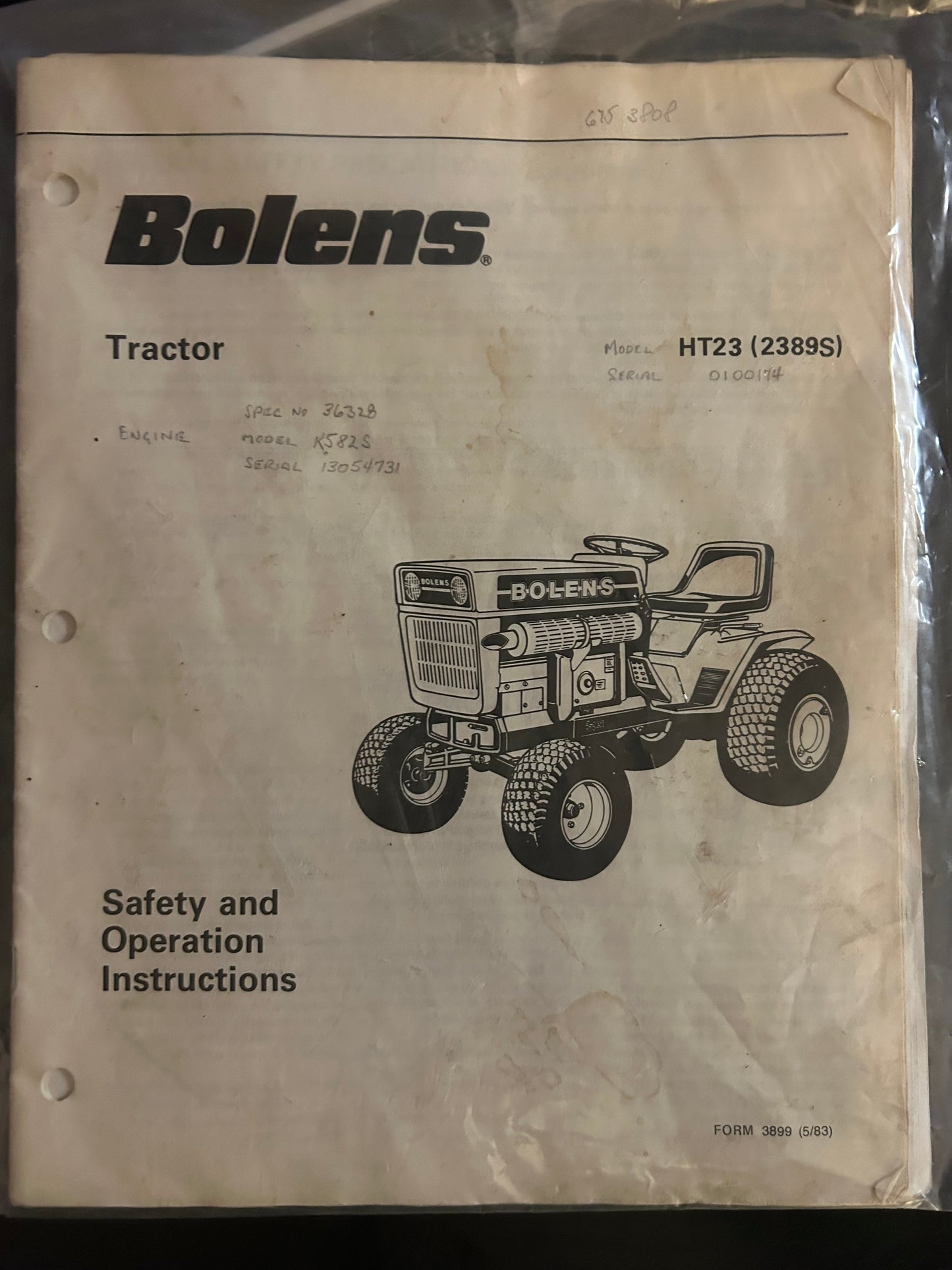 Bolens _ Tractor model Ht23 (2389S) _ Safety & Operation Instructions