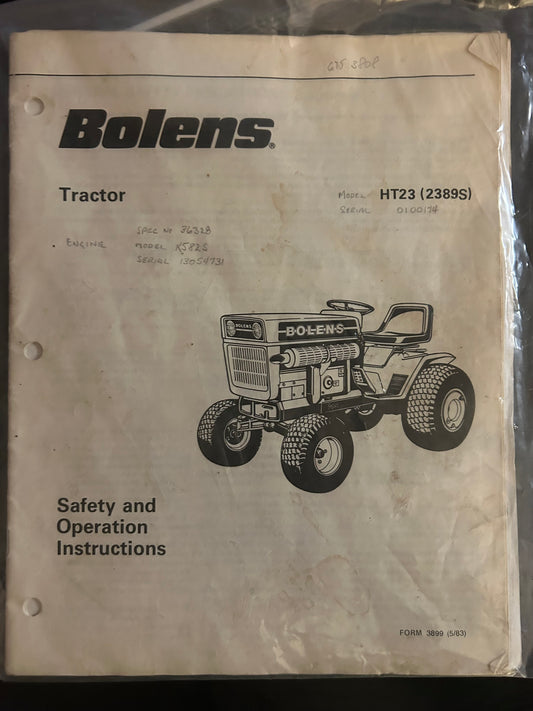 Bolens _ Tractor model Ht23 (2389S) _ Safety & Operation Instructions
