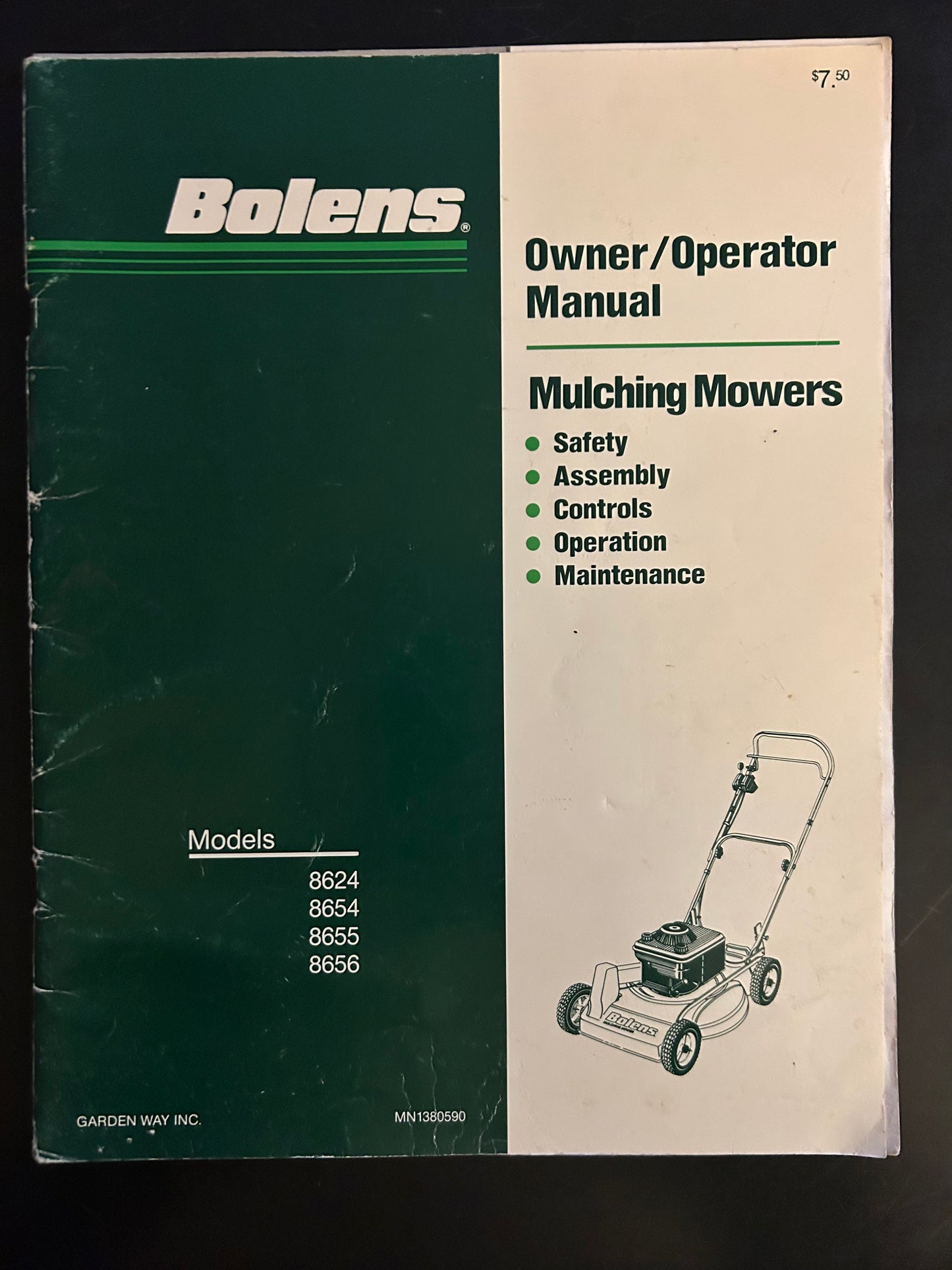 Bolens _ Mulching Mowers model 8624, 8628, 8654, 8655 & 8655 _ Owner/Operator Manual with Parts Catalog