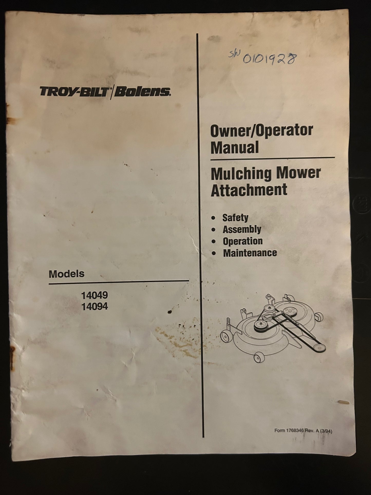 Bolens / Troy-Bilt _ Mulching Mower Attachment model 14049 & 14094 _ Owner/Operator Manual