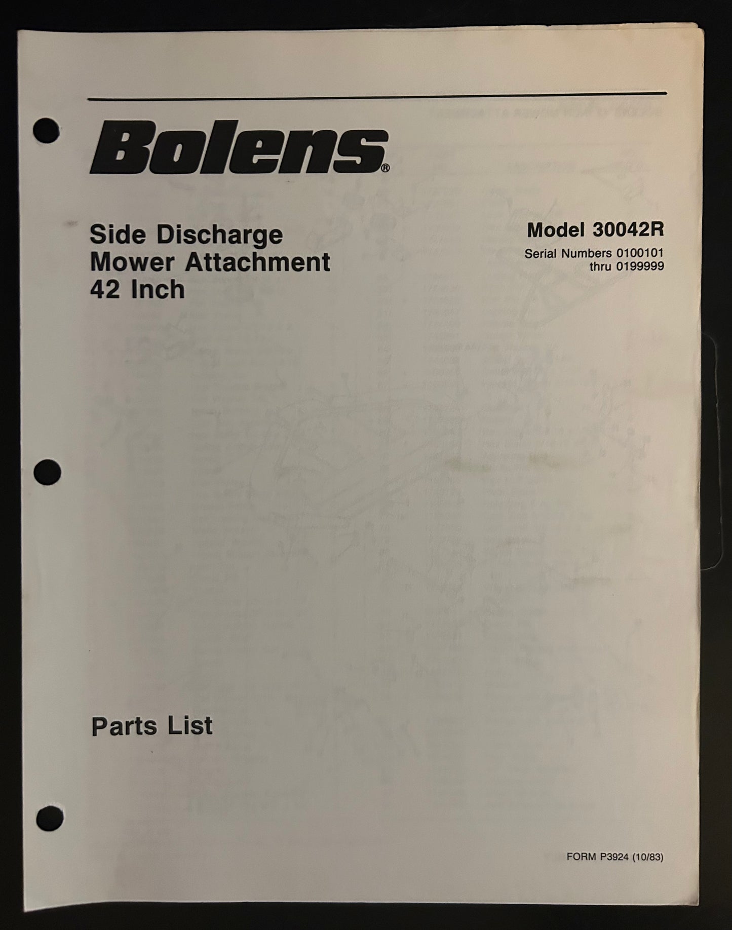 Bolens _ Rear Discharge Mower Attachment 42” model 30042R _ Parts List