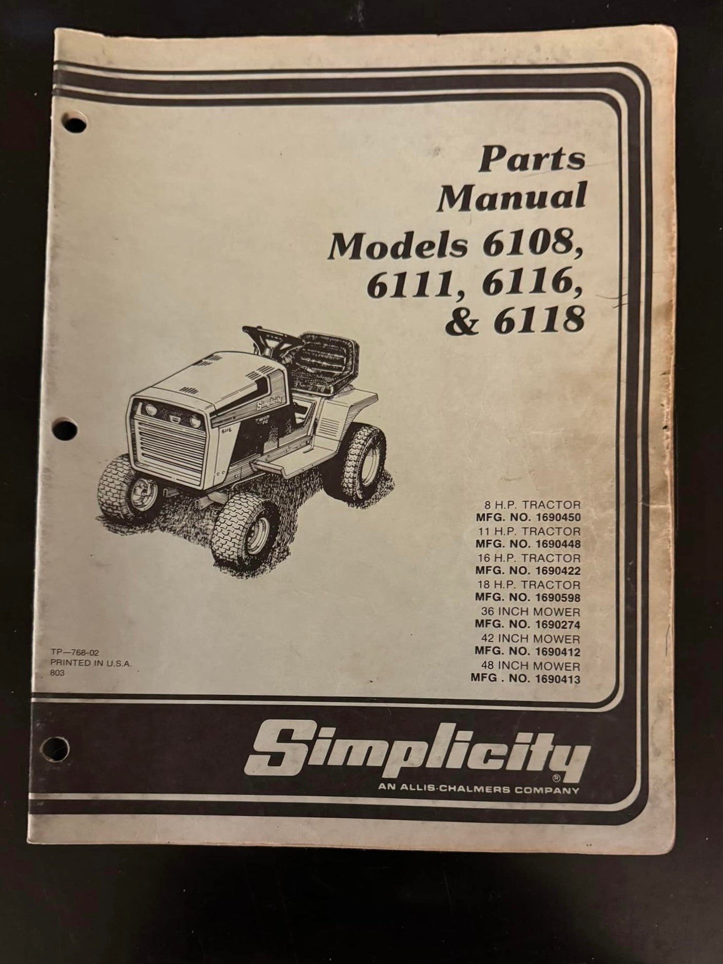 Simplicity Models 6108, 6111, 6116 & 6118 _ Parts Manual TP-768-02