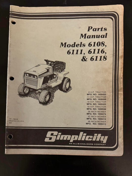 Simplicity Models 6108, 6111, 6116 & 6118  _ Parts Manual TP-768-02