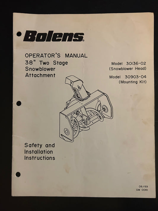 Bolens _ 38” Two Stage Snowblower model 30136-02 & kit model 30804-04 _ Safety & Installation Instructions