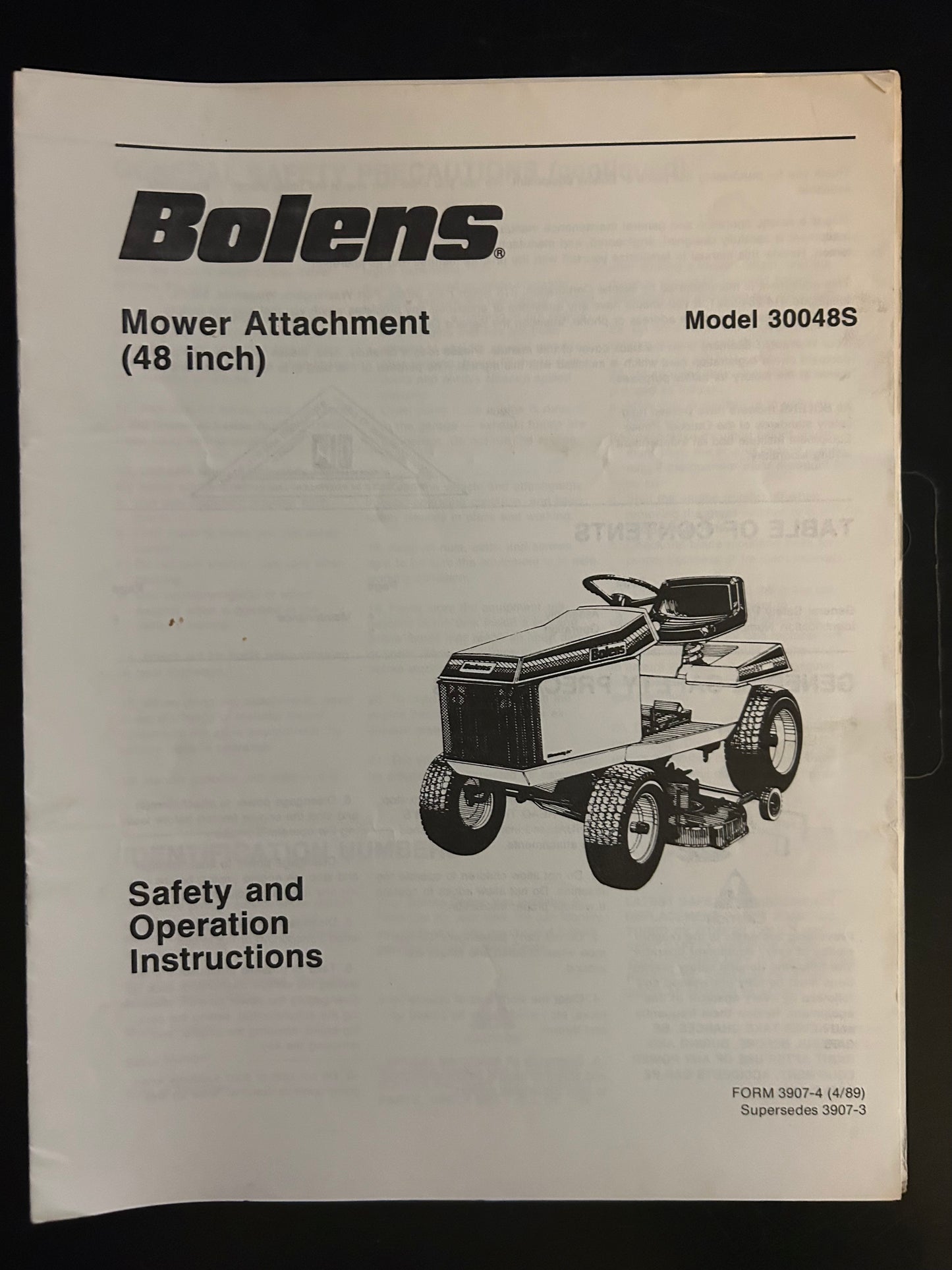 Bolens _ Side Discharge Mower Attachment 48” model 30048S _ Safety & Operation Instructions
