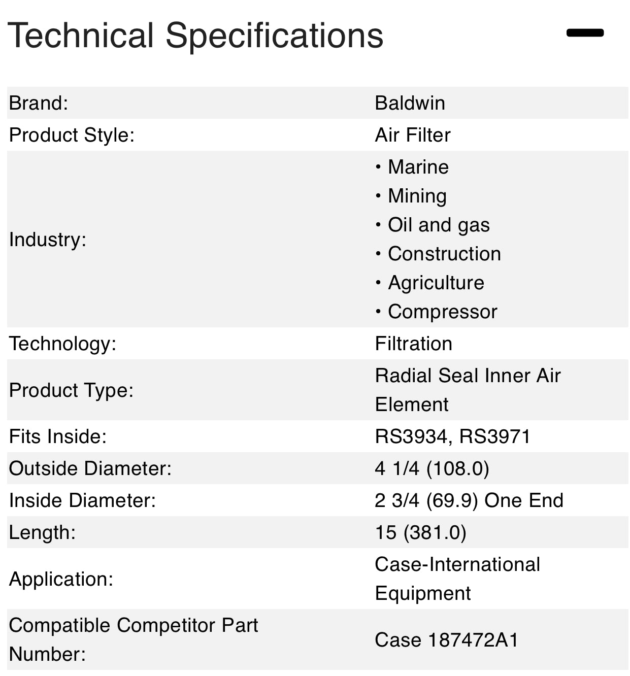Baldwin RS3935 Radial Seal Air Filter Element