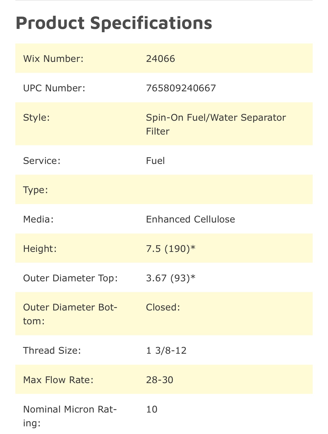 Wix 24066 Water Filter Separator