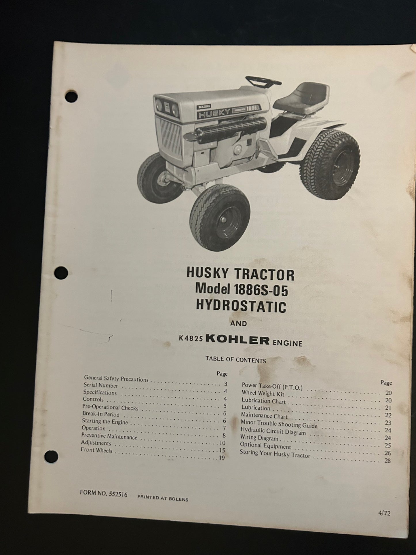Huskey Tractor _ model 1886S-05 Tractor _ Kohler Engine K4825