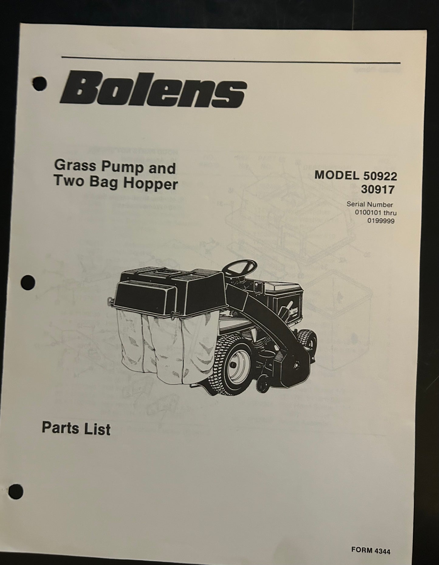 Bolens _ Grass Pump & Two Bag Hopper model 50922 & 30917 _ Parts List