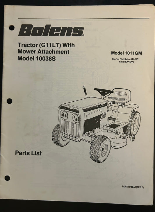 Bolens _ Tractor (G11LT) model 1011GM with Mower Attachment model 10038S _ Parts List