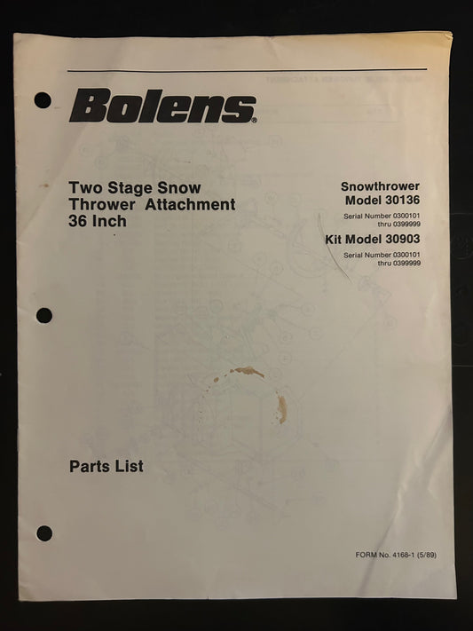 Bolens _ Two Stage Snow Thrower Attachment 36” model 30136 kit model 30903 _ Parts List