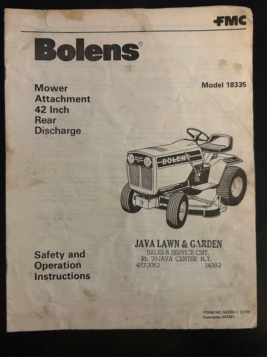 Bolens _ Mower Attachment 42” Rear Discharge model 18335 _ Safety & Operation Instructions