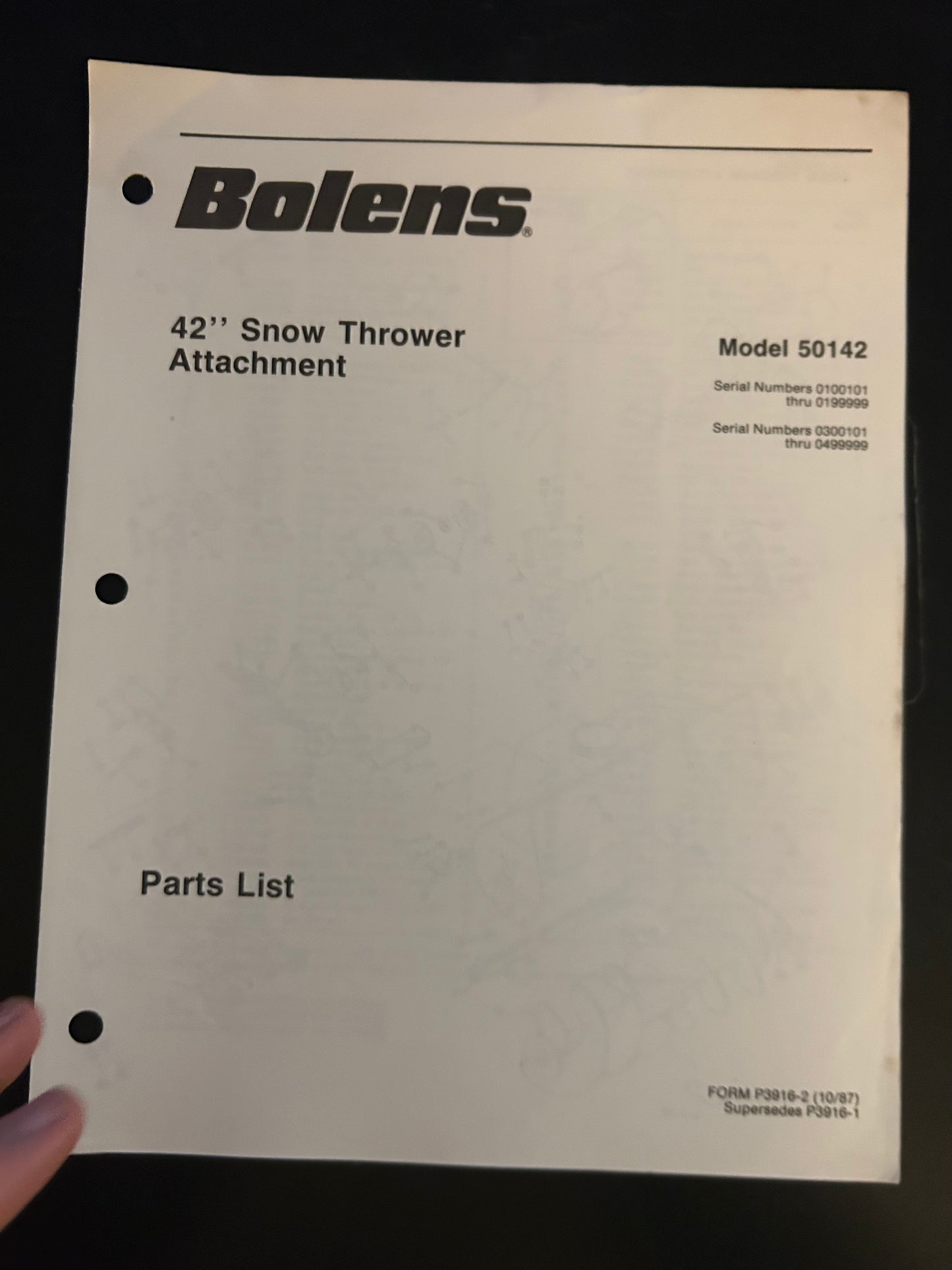 Bolens _ 42” Snow Thrower Attachment model 50142 _ Parts List
