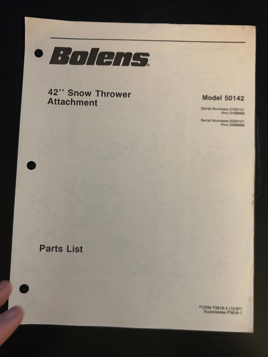 Bolens _ 42” Snow Thrower Attachment model 50142 _ Parts List