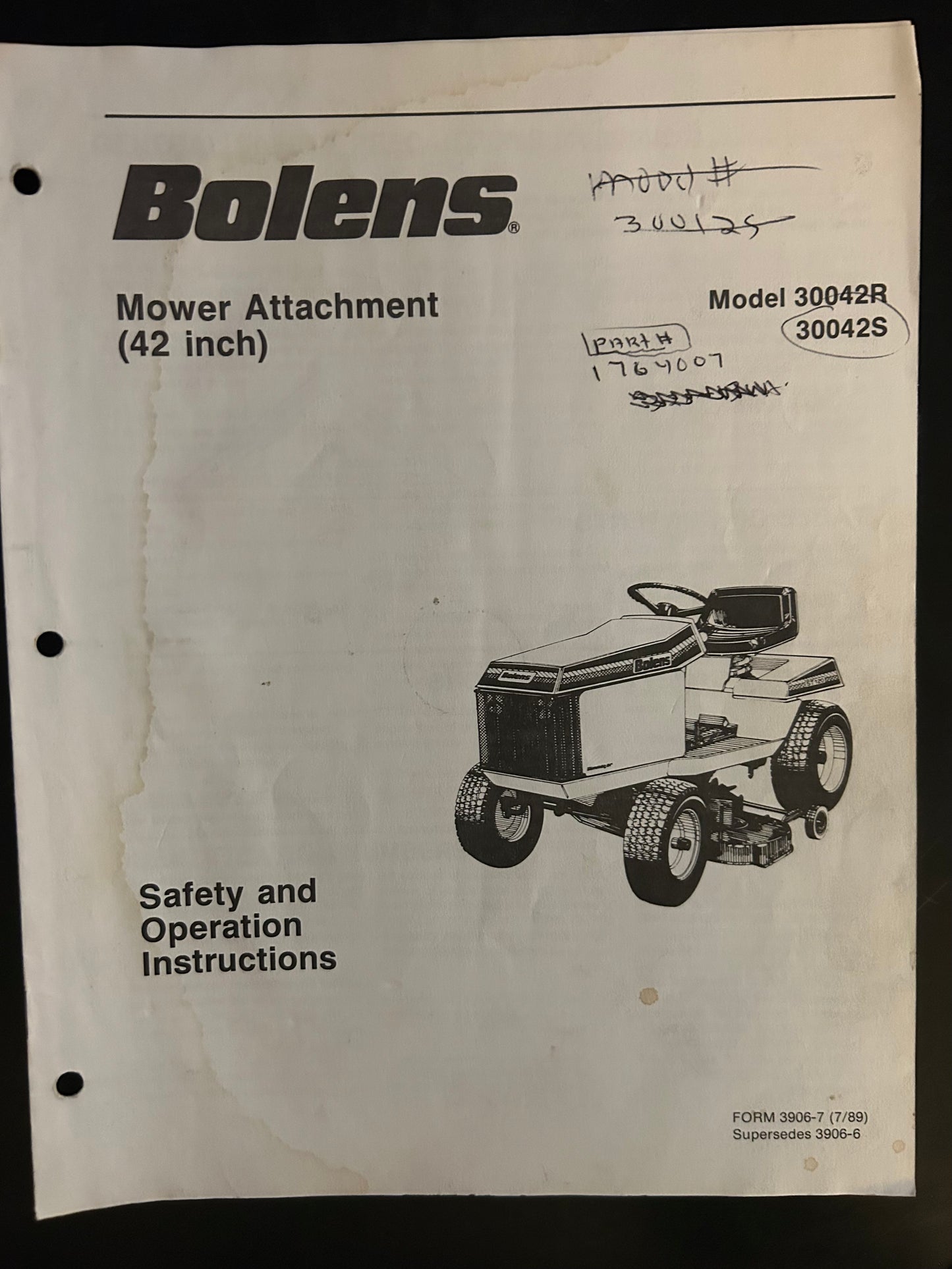 Bolens _ Mower Attachment 42” model 30042R & 30042S _ Safety & Operation Instructions