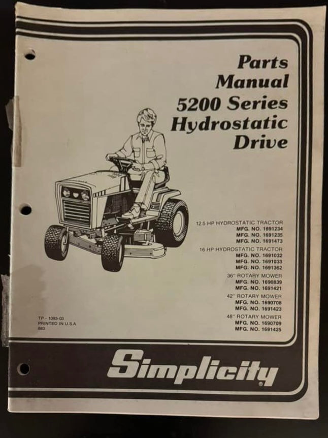 Simplicity 5200 Series Gear Lawm Tractors  _ Parts Manual