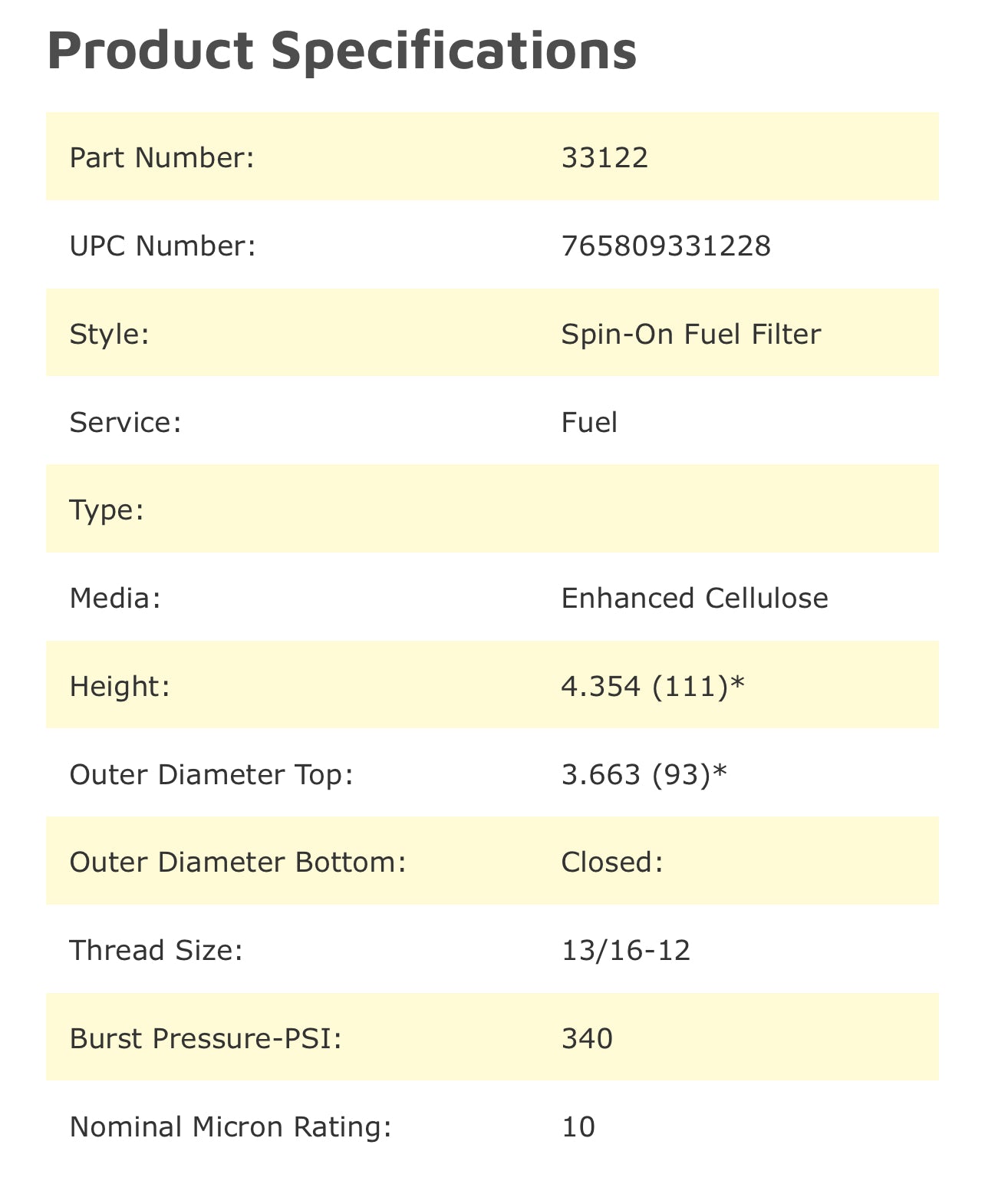 Wix 33122 Spin-On Fuel Filter