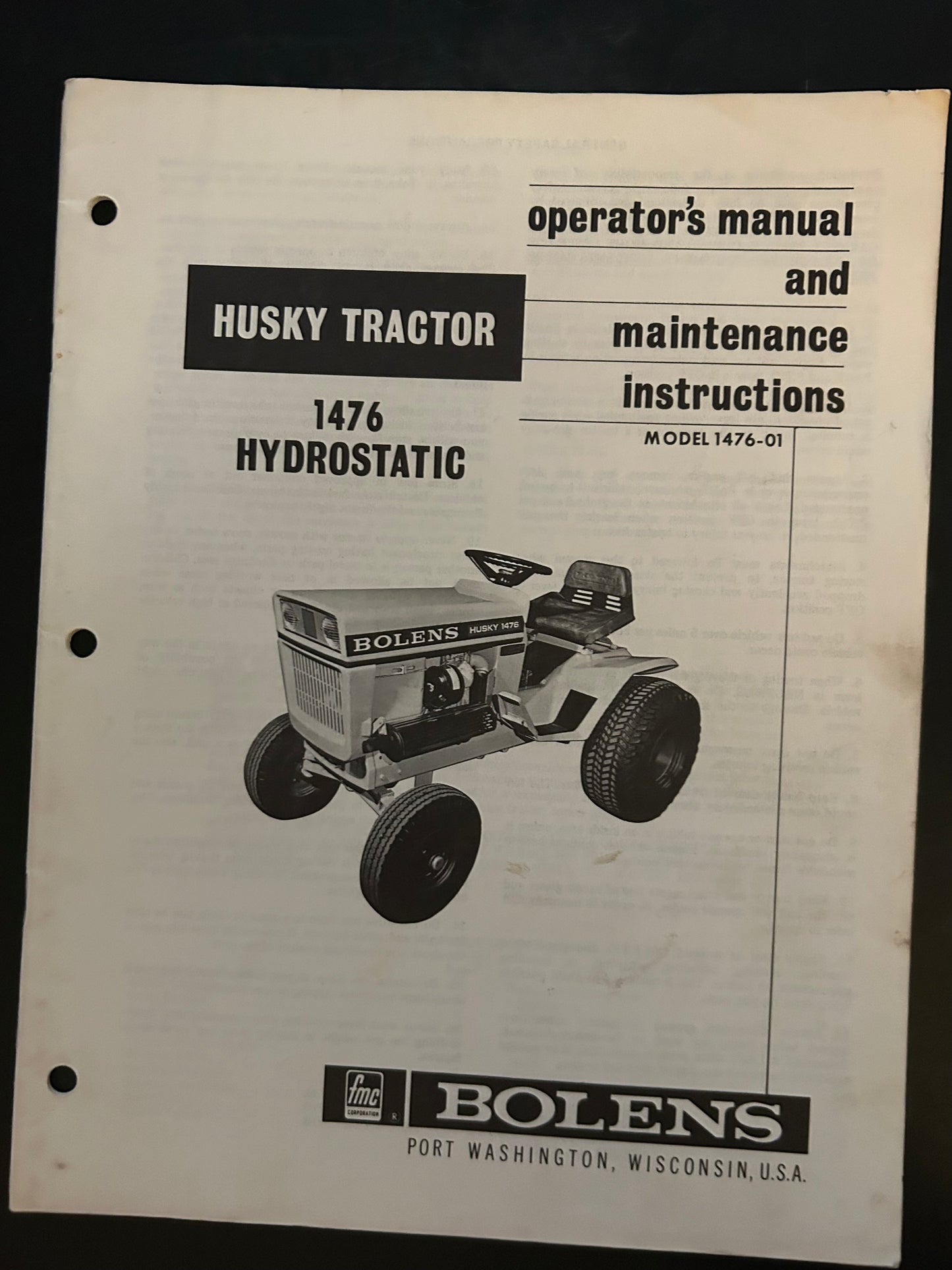 Bolens _ Husky Tractor 1476 Hydrostatic _ Operator’s Manual & Maintenance Instructions