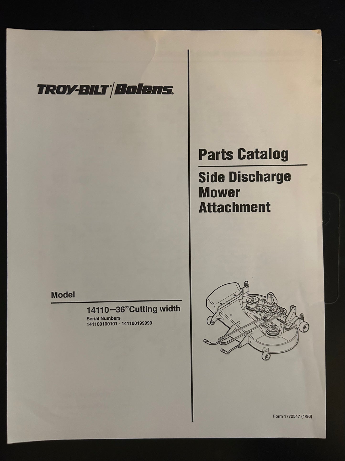 Troy-Bilt / Bolens _ Side Discharge Mower Attachment 36” model 14110 _ Owner/Operator Manual