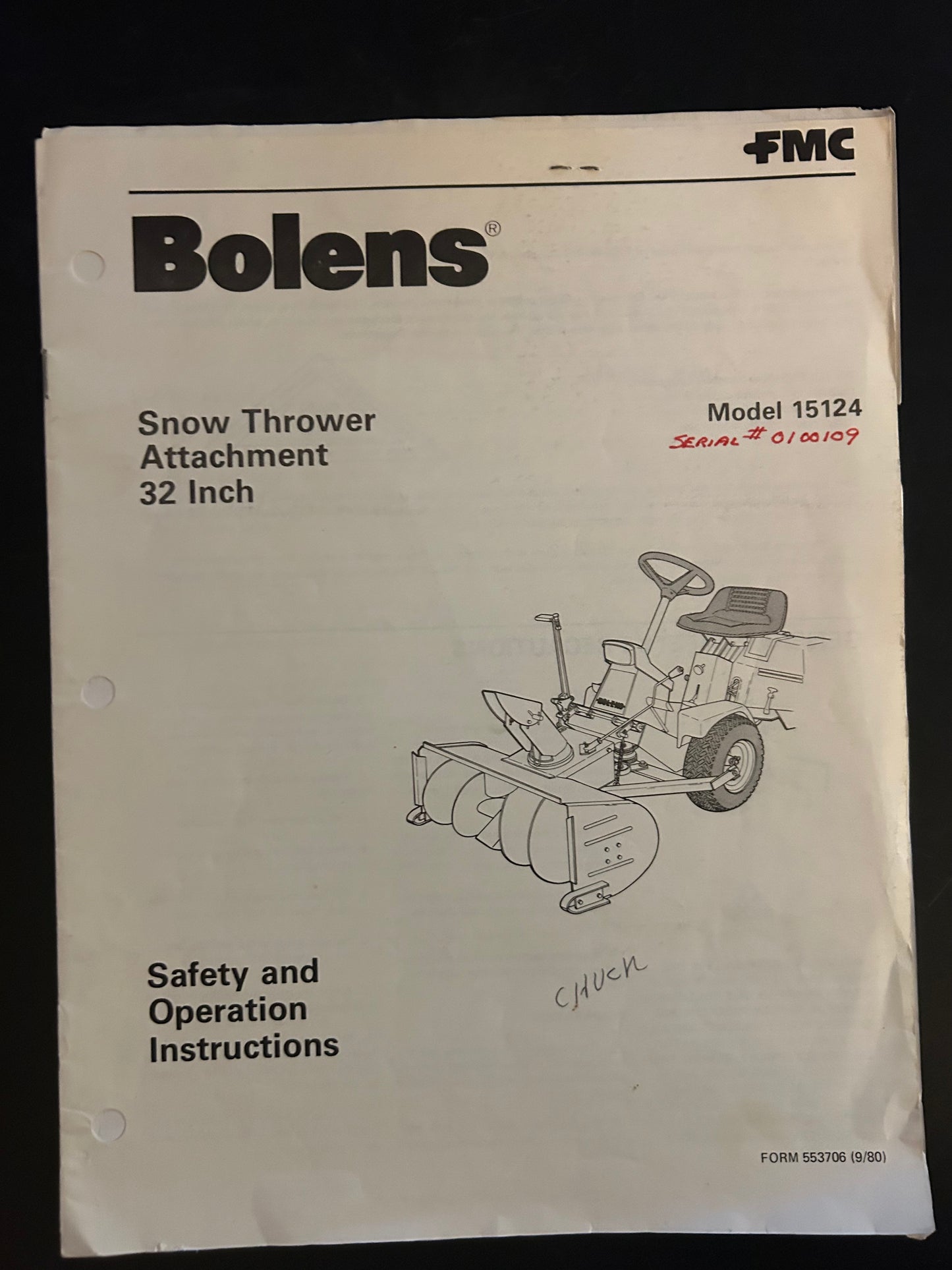 Bolens _ Snow Thrower Attachment 32” model 15124 _ Safety & Operation Instructions