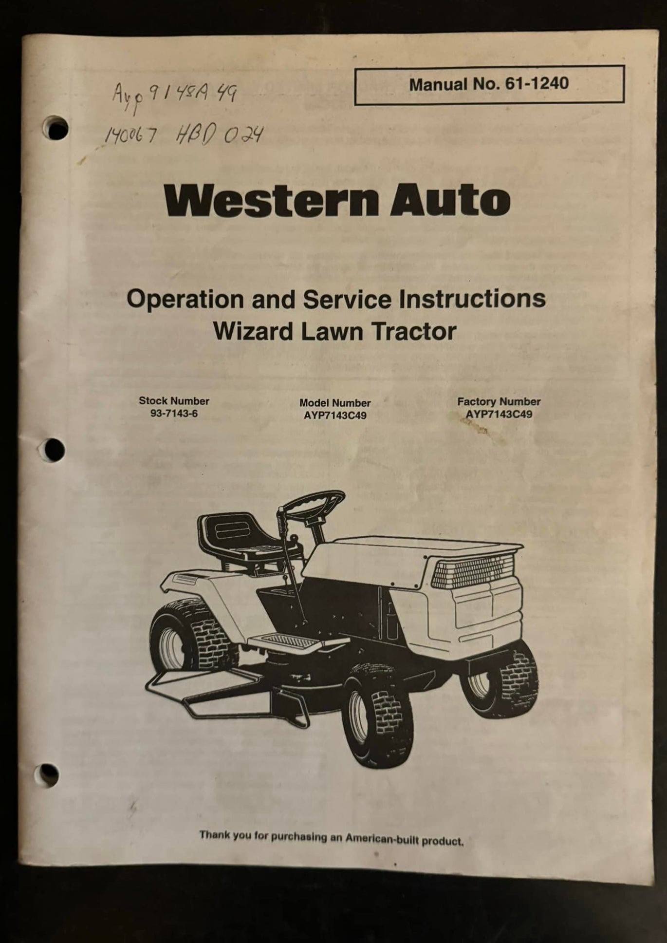 Western Auto _ Wizard Lawn Tractor _ Operation & Service Instructions