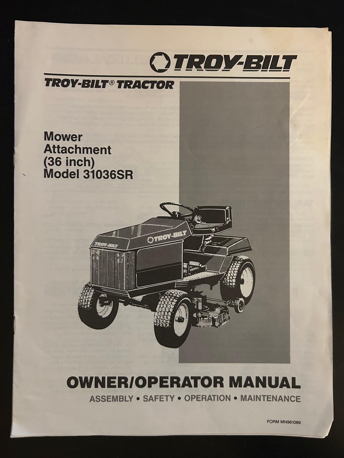 Bolens _ Mower Attachment 36” model 31036SR _ Owner/Operator Manual