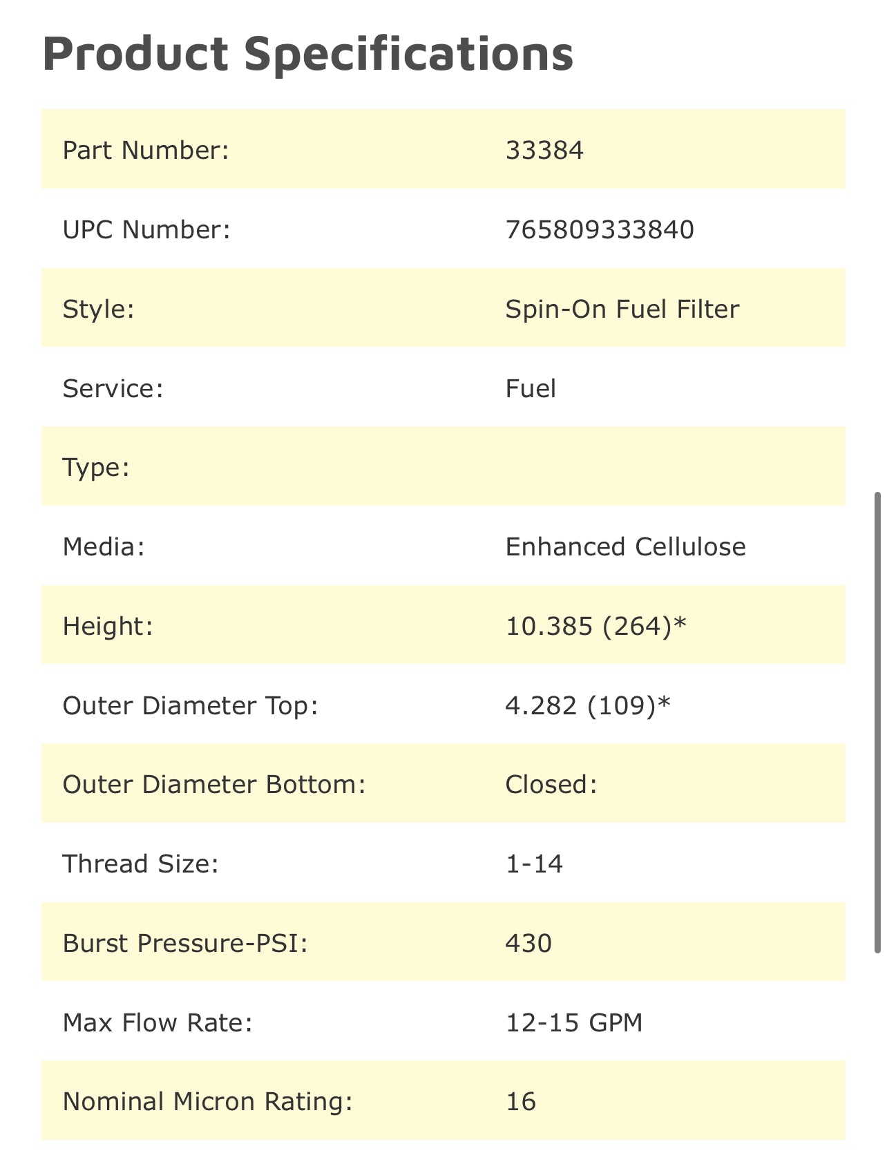 Wix 33384 Spin-On Fuel Filter