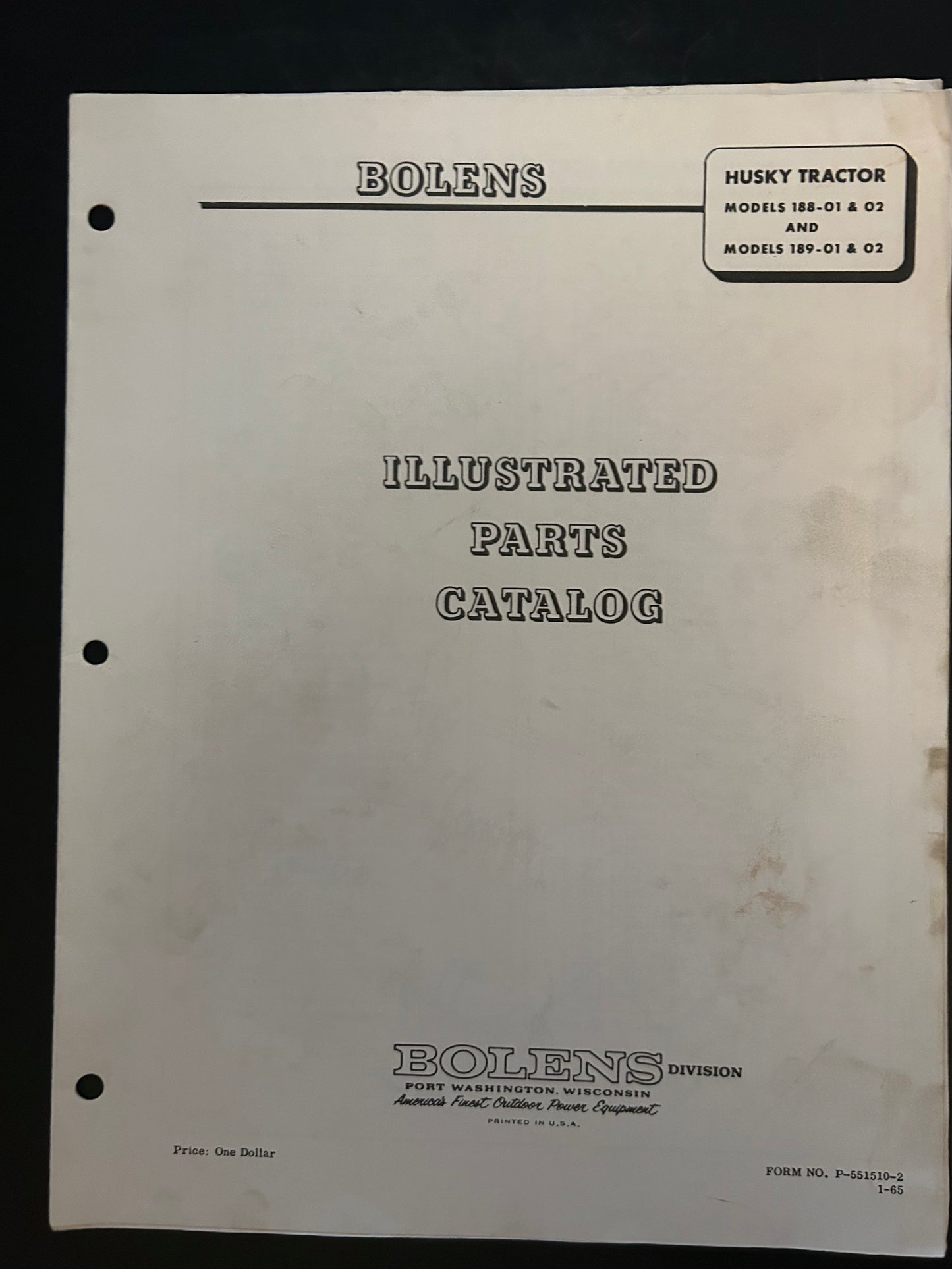 Bolens _ Husky Tractor model 188-01 & 02 and 189-01 & 02_ Illustrated Parts Catalog