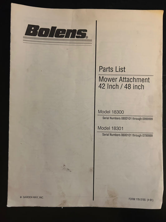 Bolens _ Mower Attachment 42” & 48” model 18300 & 18301 _ Parts List