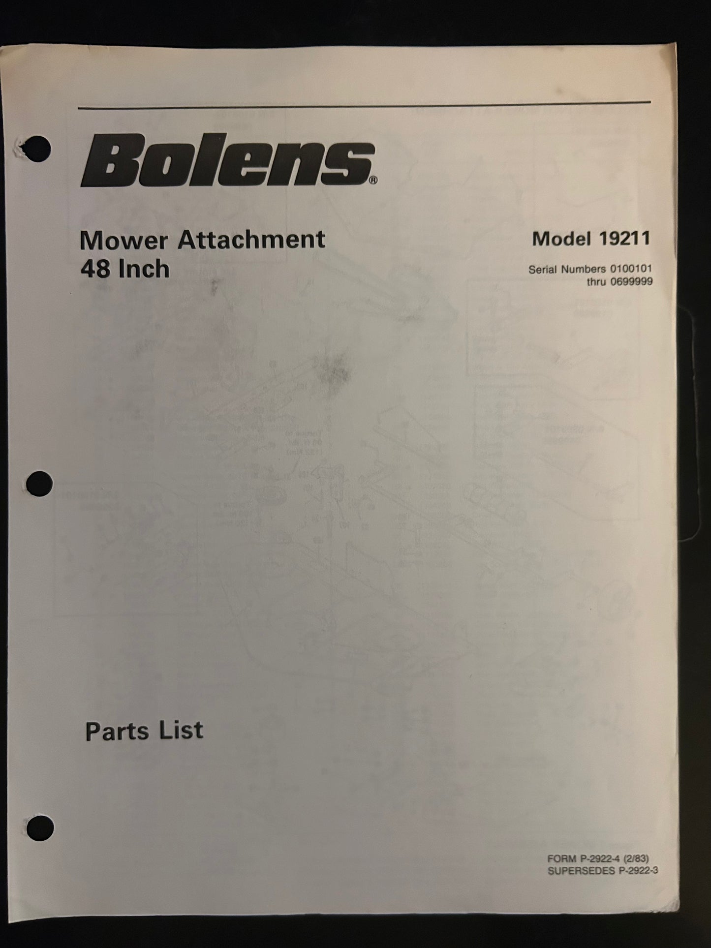 Bolens _ Mower Attachment 48” model 19211 _ Parts List