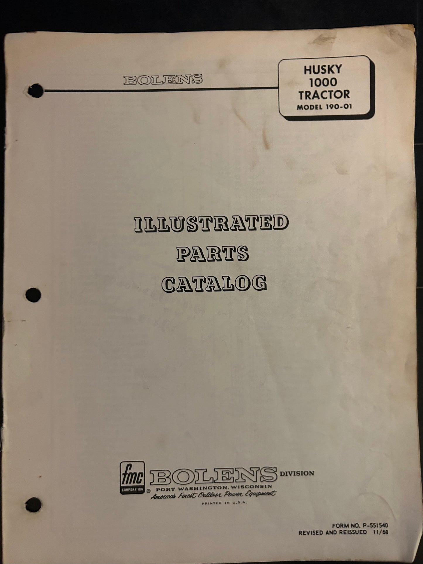 Bolens _ Husky 1000 Tractor model 190-01 _ Illustrated Parts Catalog