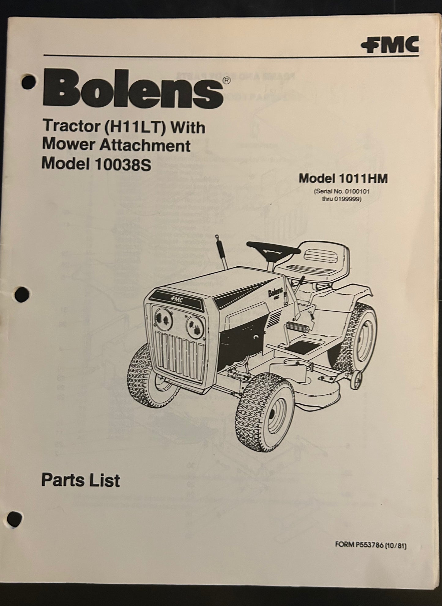 Bolens _ Tractor (G11LT) model 1011GM with Mower Attachment model 10038S _ Parts List