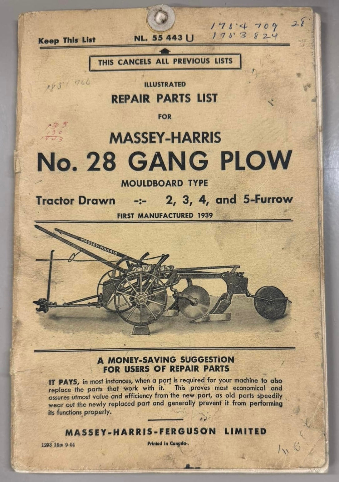 Massey-Harris _ No 28 Gang Plow _ Illustrated Repair Parts List