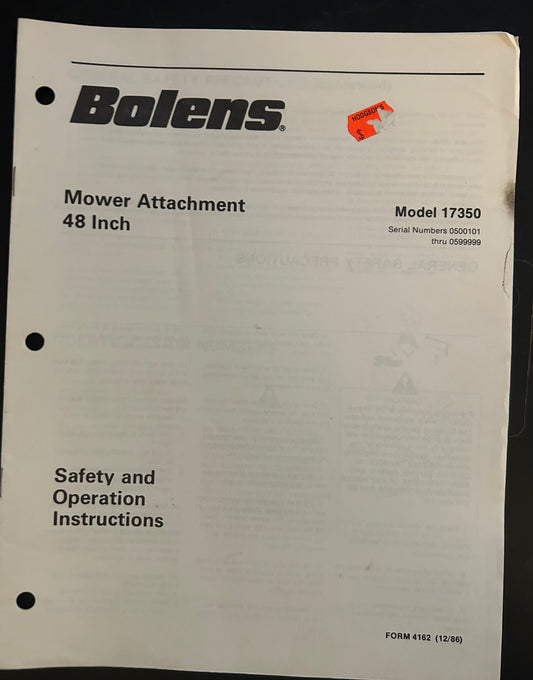 Bolens _ Mower Attachment 48” model 17350 _ Safety & Operation Instructions
