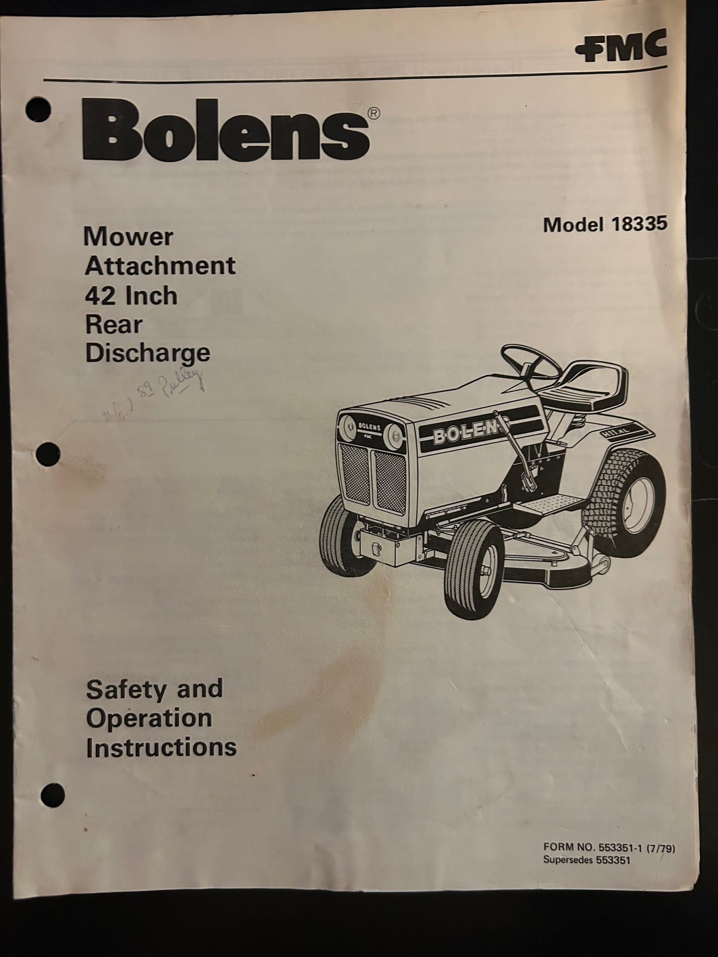 Bolens _ Mower Attachment 42” Rear Discharge model 18335 _ Safety & Operation Instructions