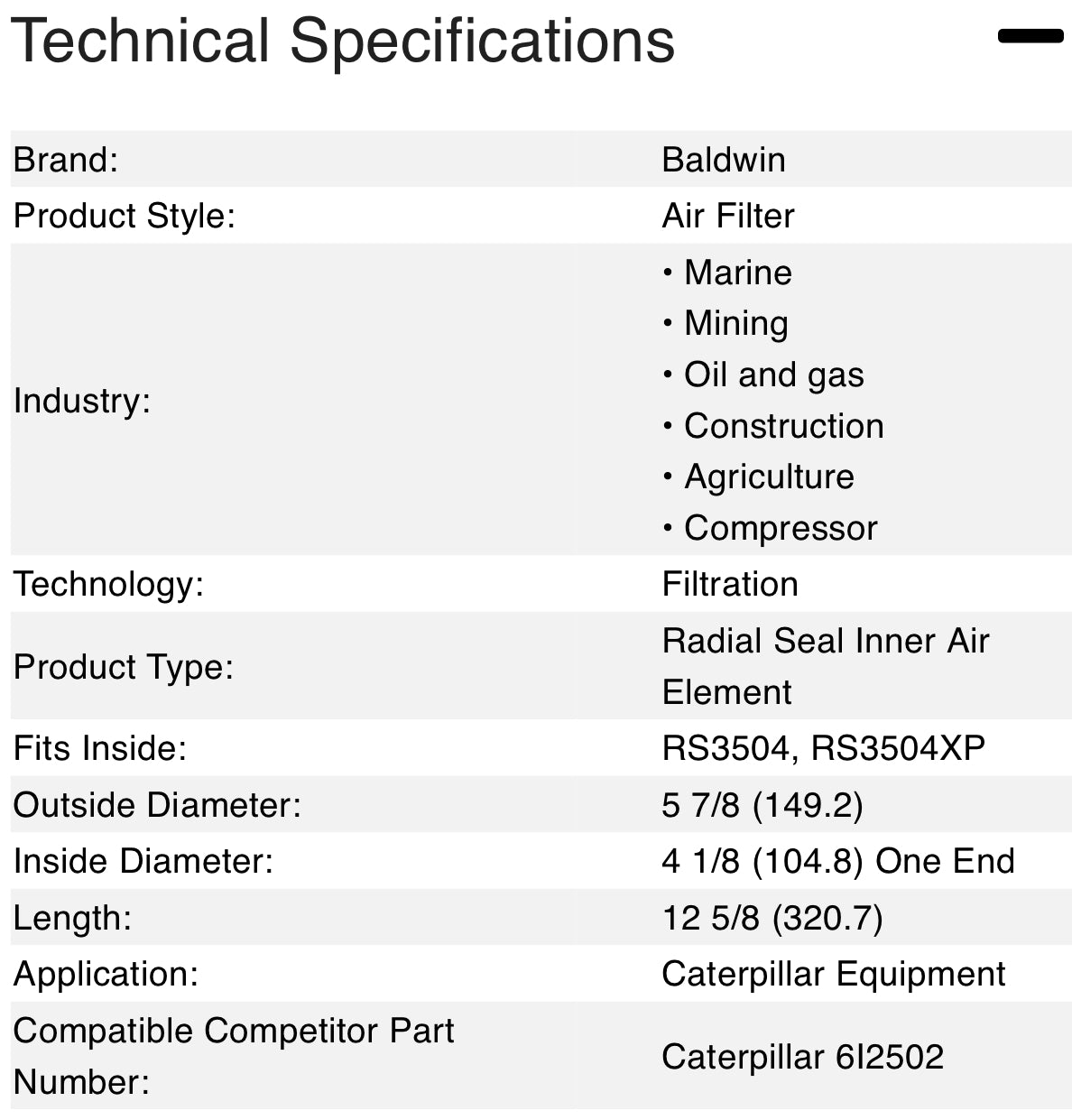 Baldwin RS3505 Radial Seal Air Filter