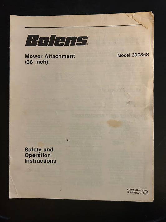 Bolens _ Mower Attachment 36” model 30036S _ Safety & Operation Instructions