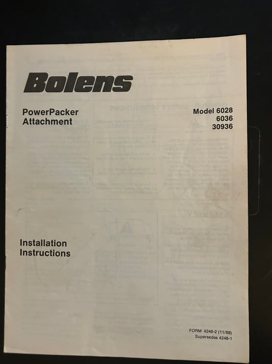 Bolens _ Power Packer Attachment model 6028, 6036 & 30936 _ Installation Instructions
