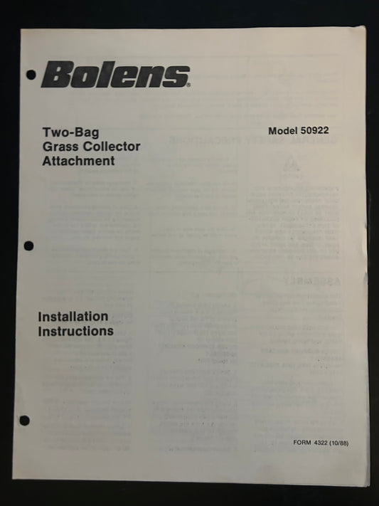 Bolens _ Two-Bag Grass Collector Attachment model 50922 _ Installation Instructions