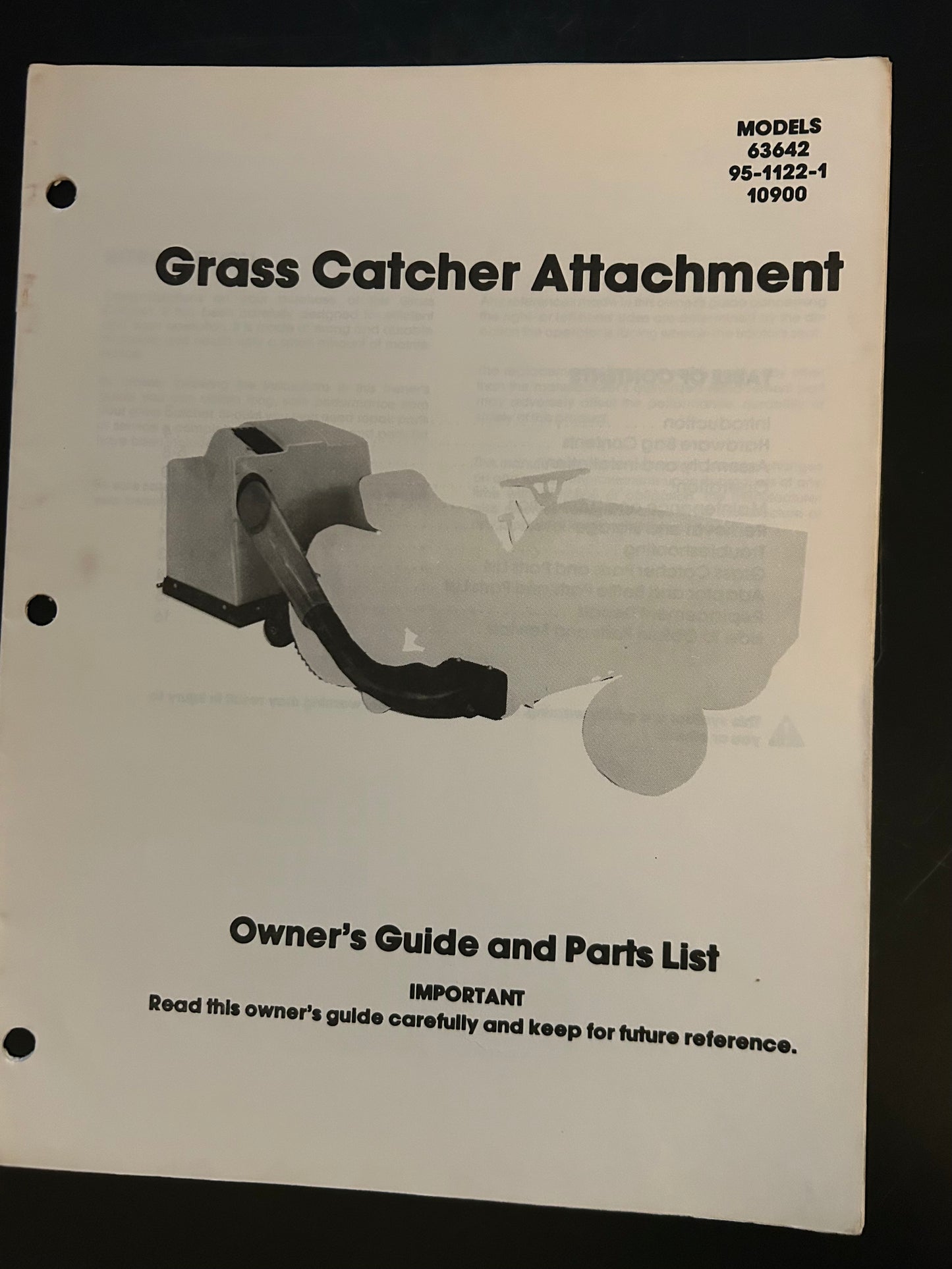 Bolens _ Grass Catcher Attachment models 63642, 95-1122-1 & 10900 _ Owners Guide & Parts List