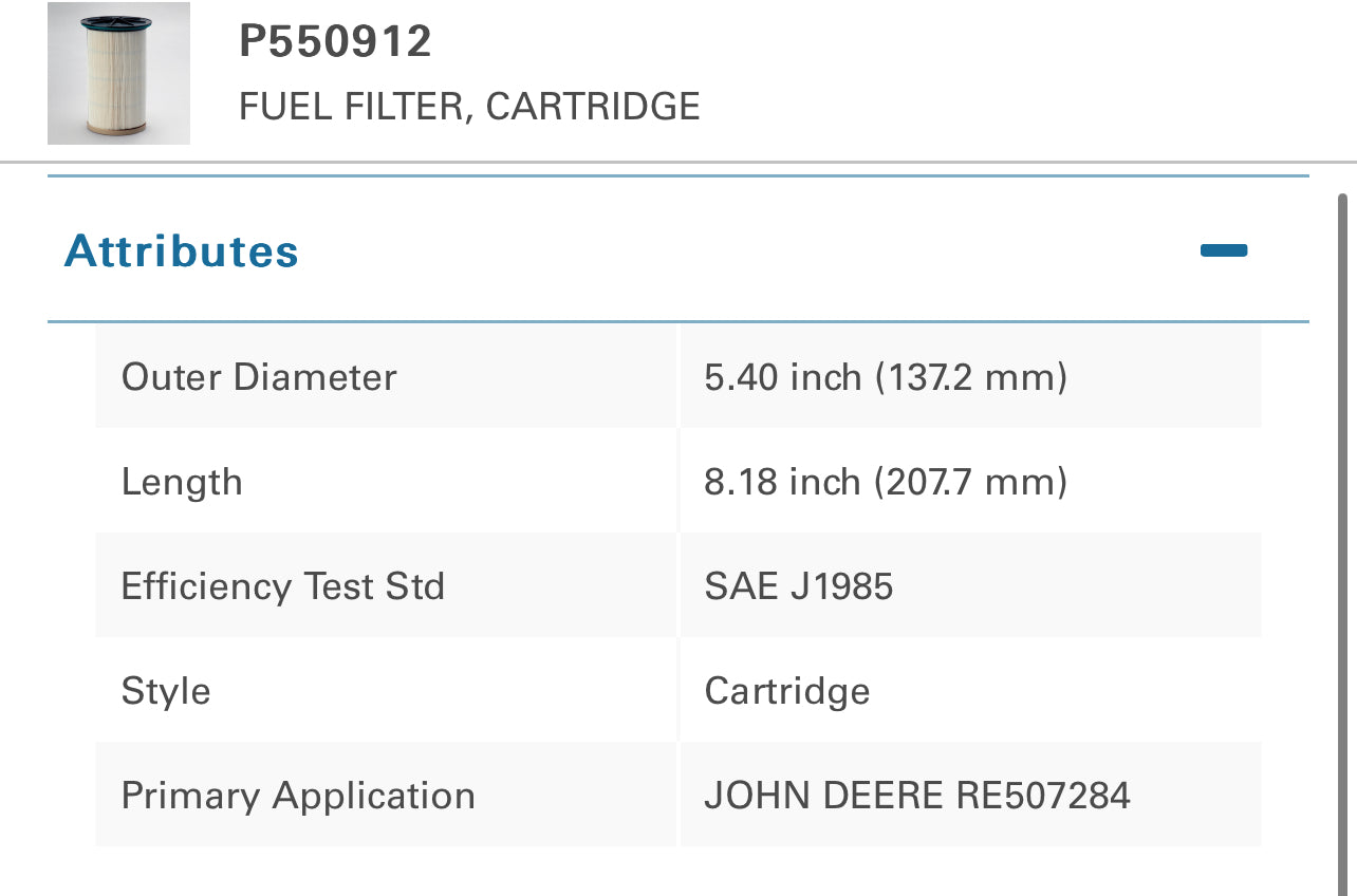 Donaldson P550912 Fuel Filter Water Separator