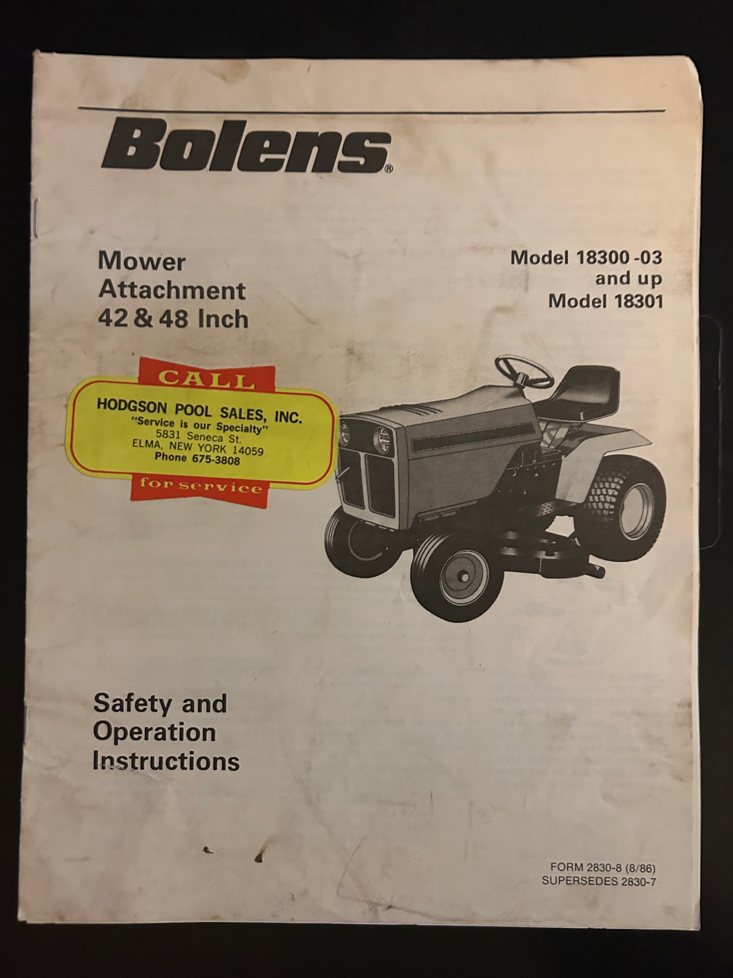 Bolens _ Mower Attachment 42” & 48” model 18300-03 and Up & 18301 _ Safety & Operation Instructions