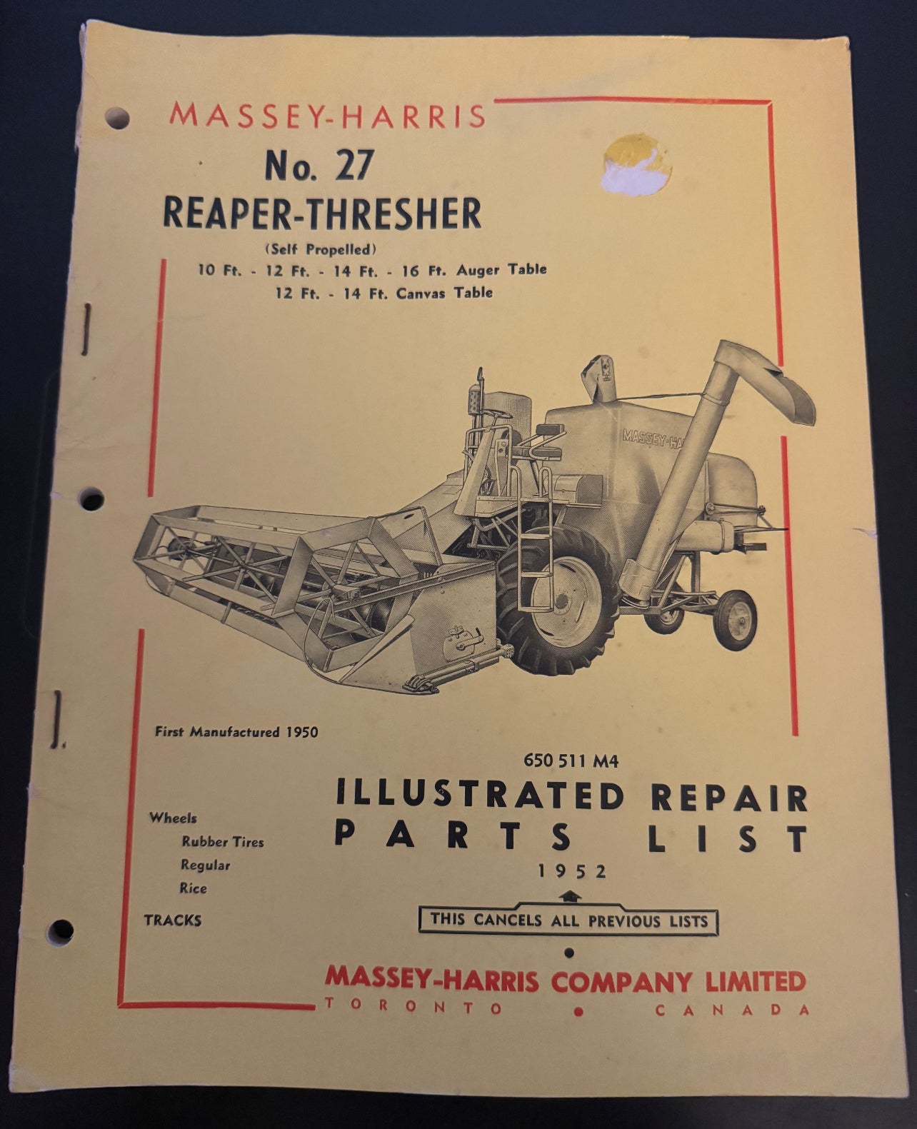 Massey-Harris _ no 27 Reaper-Thresher _ Repair Parts List
