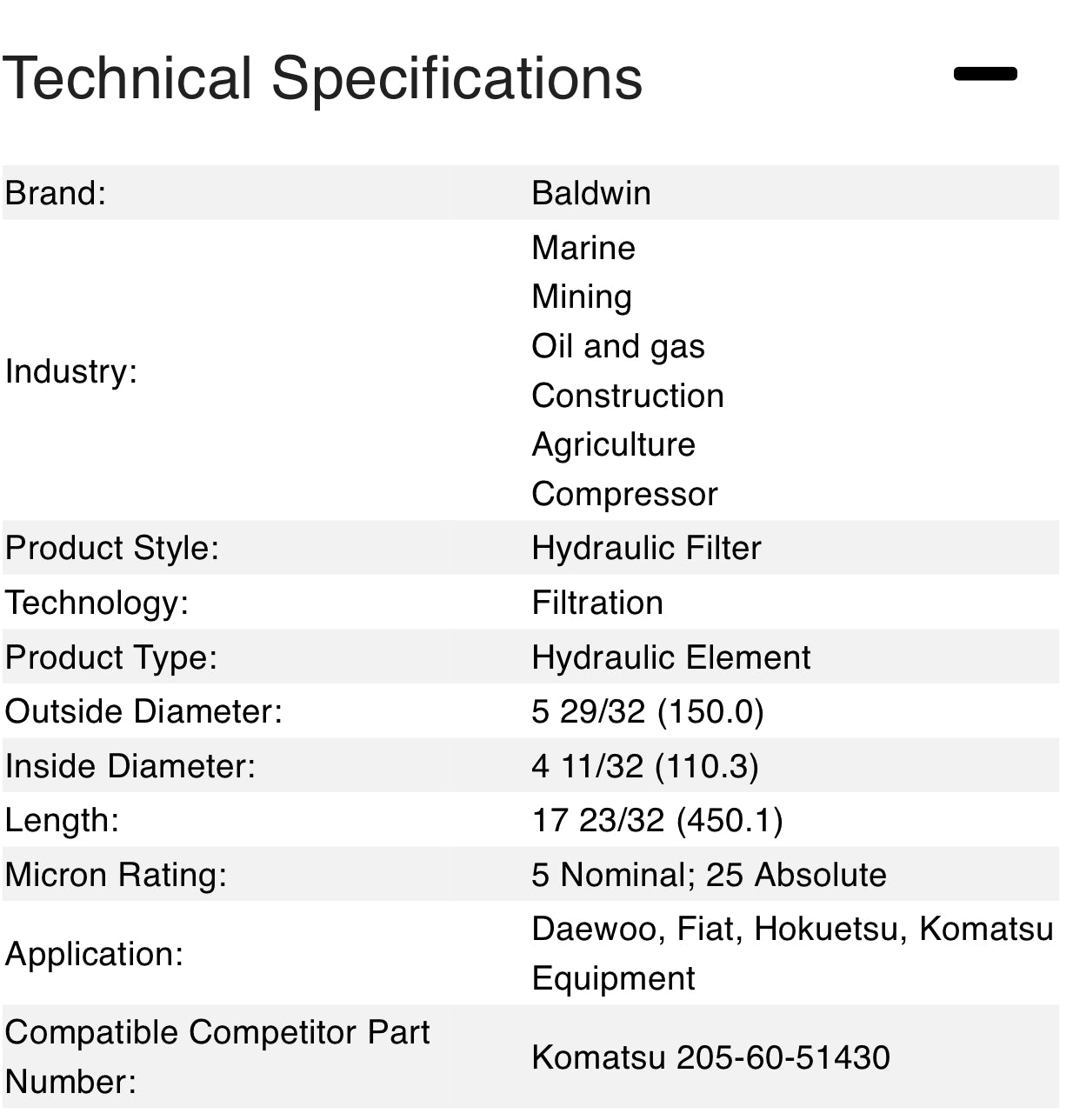 Baldwin PT483 Hydraulic Filter Element