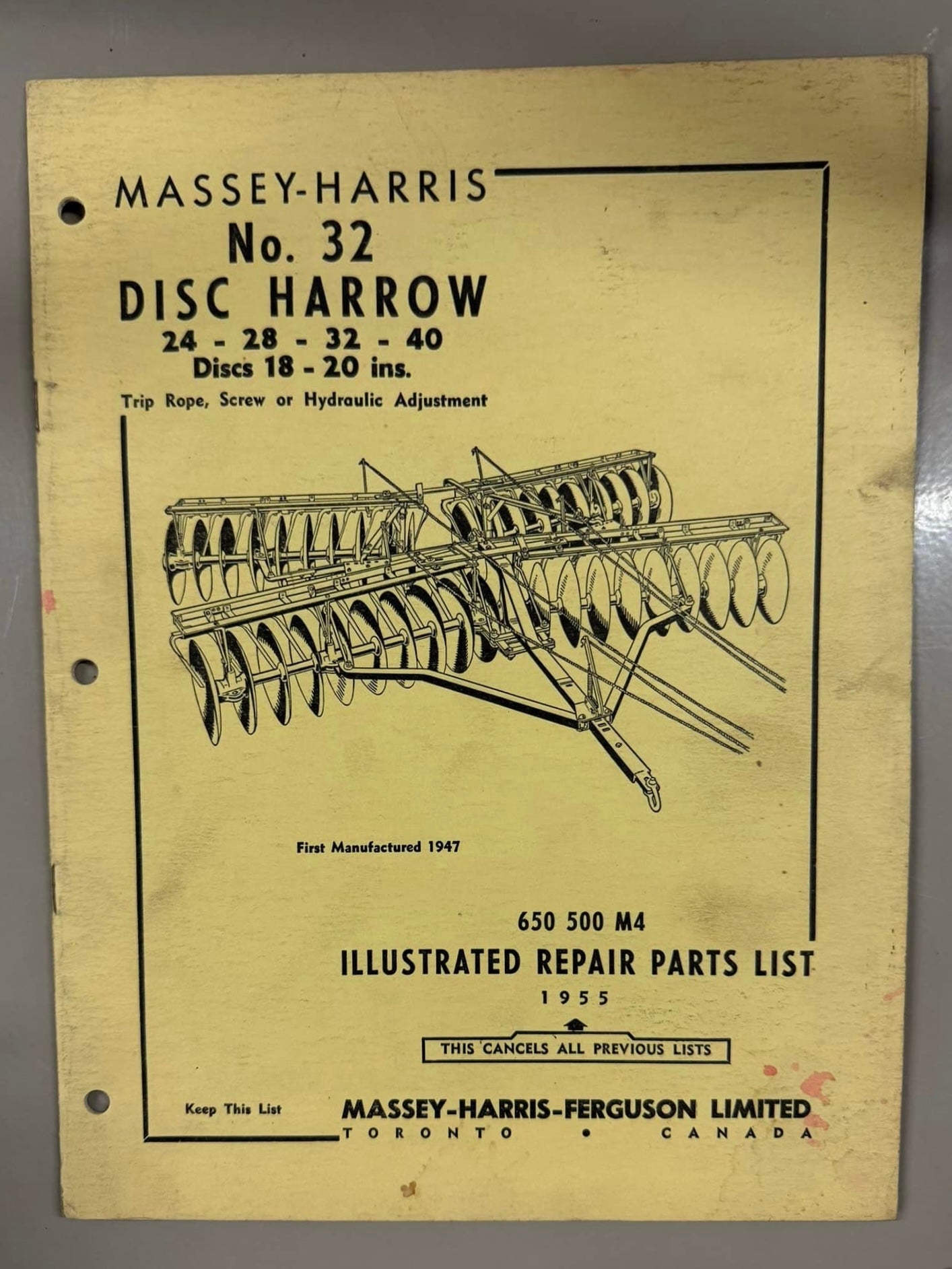 Massey-Harris _ No 32 Disc Harrow _ Illustrated Repair Parts List